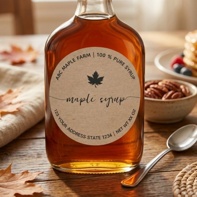 Étiquette de sirop d'érable kraft rustique de ferm (Créateur téléchargé)