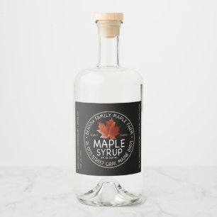 Étiquette de sirop d'érable noir avec feuille d'ér