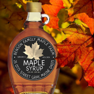 ÉTIQUETTE de sirop d'érable NOIR avec feuille d'ér