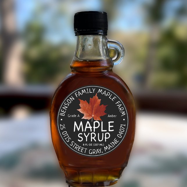 Étiquette de sirop d'érable noir avec feuille d'ér (Créateur téléchargé)