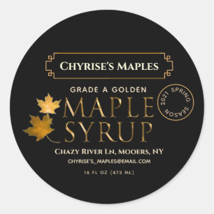 Étiquette de sirop d'érable noir avec feuille et d