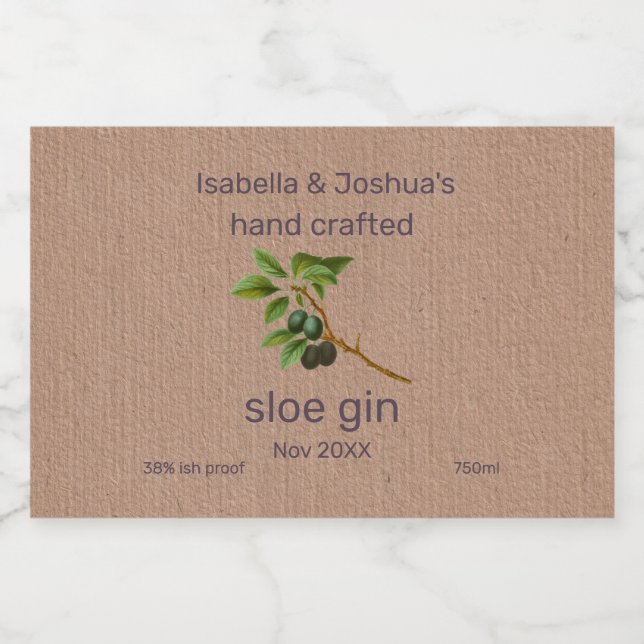 Étiquette de Sloe Gin sur papier couleur Kraft  (Étiquettes simples)