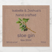 Étiquette de Sloe Gin sur papier couleur Kraft 