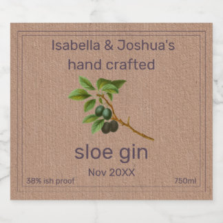Étiquette de Sloe Gin sur papier couleur Kraft 