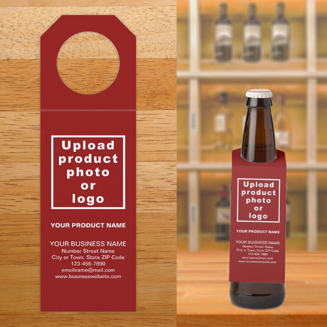 Étiquette de suspension de bouteille de produit co (Red bottle hanger tag for the product of your business.)