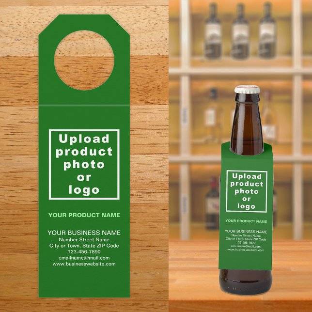 Étiquette de suspension de bouteille verte de prod (Green bottle hanger tag for the product of your business.)