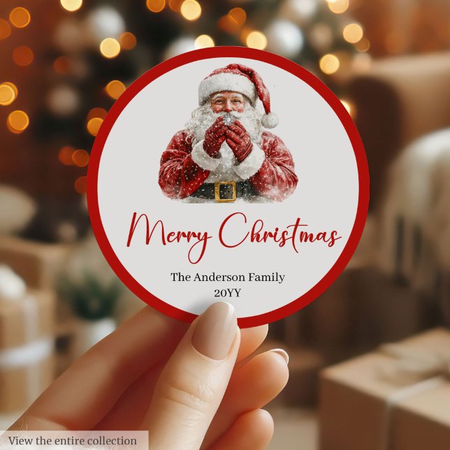 Étiquette de tag classique Santa Claus Joyeux Noël (Classic Santa Claus Merry Christmas Label Tag)
