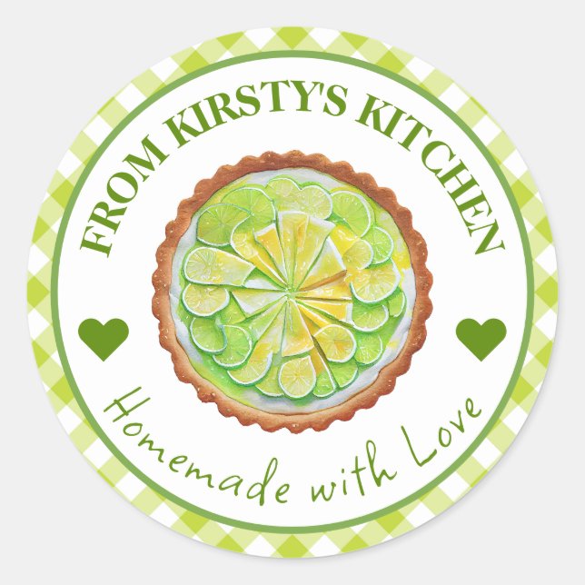 Étiquette de tarte au citron vert clé gingham fait (Devant)