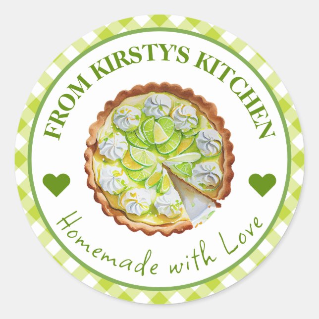 Étiquette de tarte au citron vert clé gingham fait (Devant)