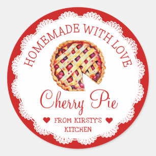 Étiquette de tarte aux cerises fait maison à l'aqu
