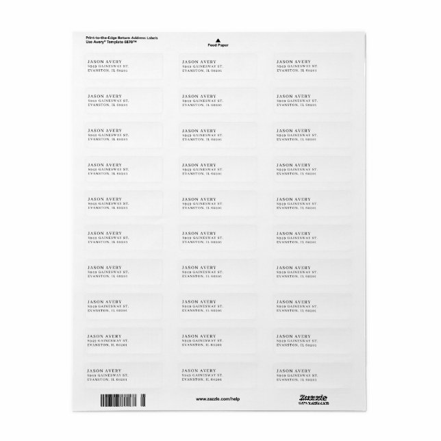 Étiquette de texte d'adresse de retour classique s (Feuille entière)