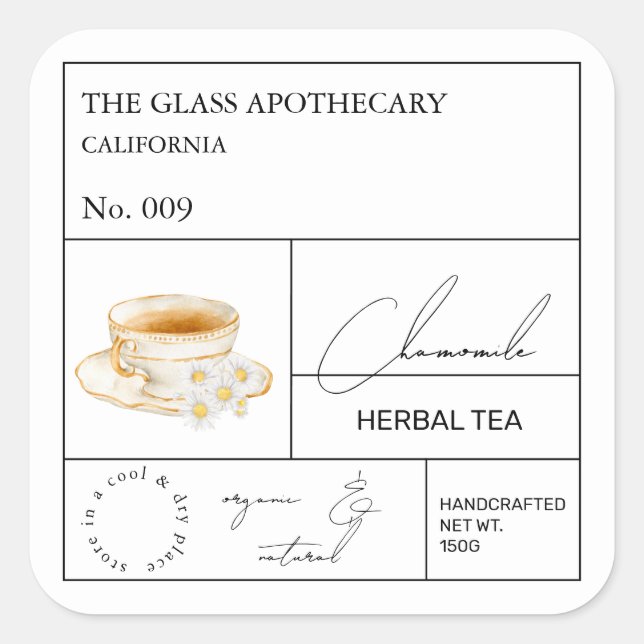 Étiquette de thé à base de plantes de chamomille d (Devant)