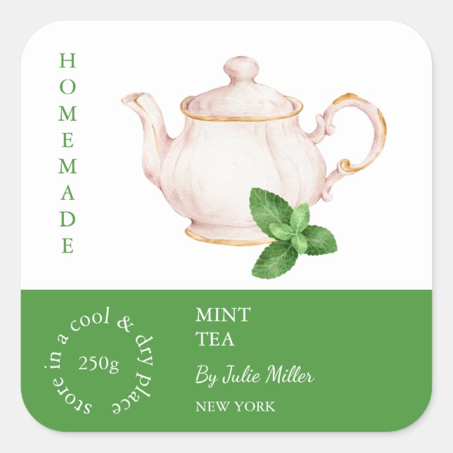 Étiquette de thé à la menthe théière (Devant)