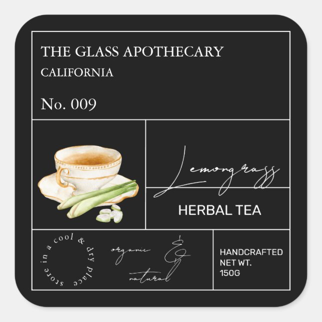 Étiquette de thé aux herbes de citronnelle Apothic (Devant)