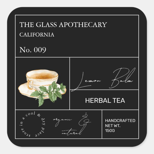 Étiquette de thé aux herbes de mélisse citronnée d (Devant)
