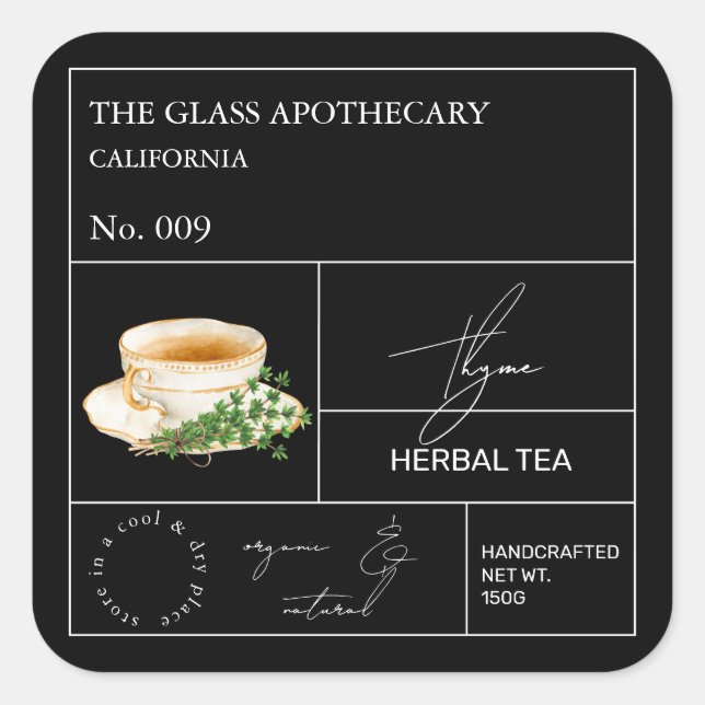 Étiquette de thé aux herbes de thym d'apothicaire (Devant)