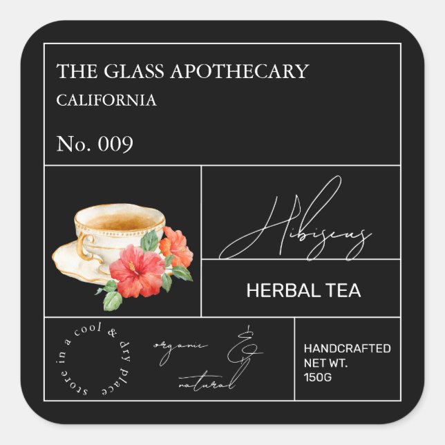 Étiquette de thé aux herbes d'hibiscus Apothicaire (Devant)