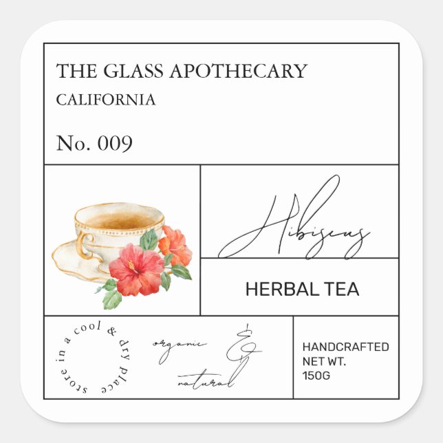 Étiquette de thé aux herbes d'hibiscus Apothicaire (Devant)