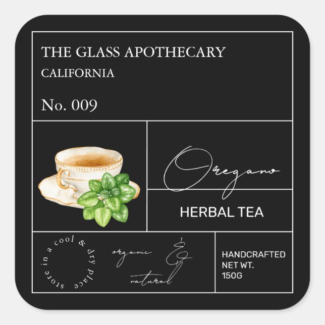 Étiquette de thé aux herbes d'origan Apothecary (Devant)