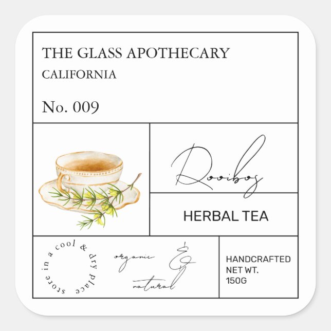 Étiquette de thé aux herbes Rooibos Apothicaire (Devant)