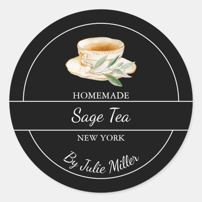 Étiquette de thé de sauge fait maison simple (Devant)