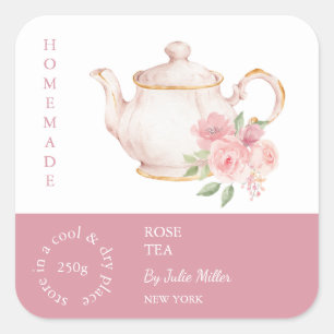 Étiquette de thé Rose Théière