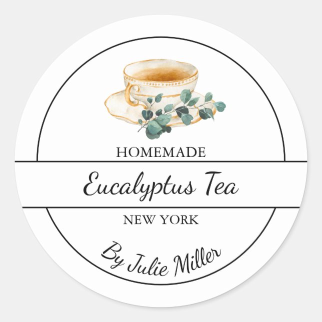 Étiquette de thé simple au eucalyptus fait maison (Devant)