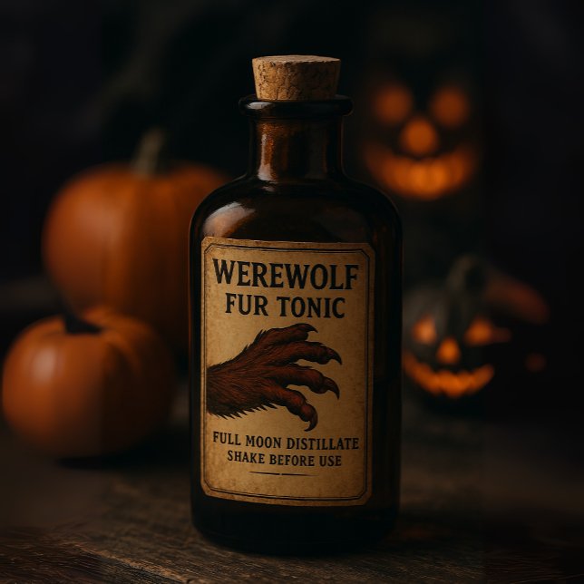Étiquette de tonique pour fourrure de loup-garou - (Werewolf Fur Tonic - Halloween Apothecary Label)