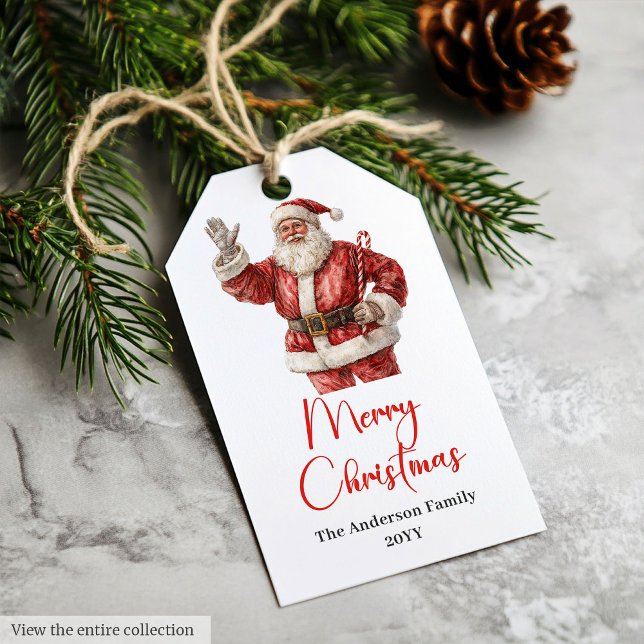Étiquette de vacances moderne à l'aquarelle du Pèr (Classic Santa Claus Watercolor Modern Holiday Tag)