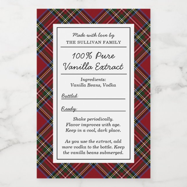 Étiquette de vanille classique rouge tartan pour l (Étiquettes simples)