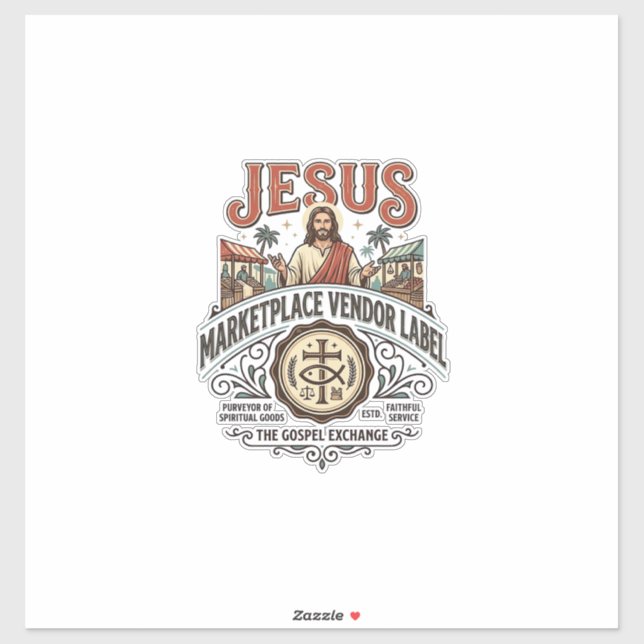 Étiquette de vendeur du marché de Jésus Marché de  (Feuille)