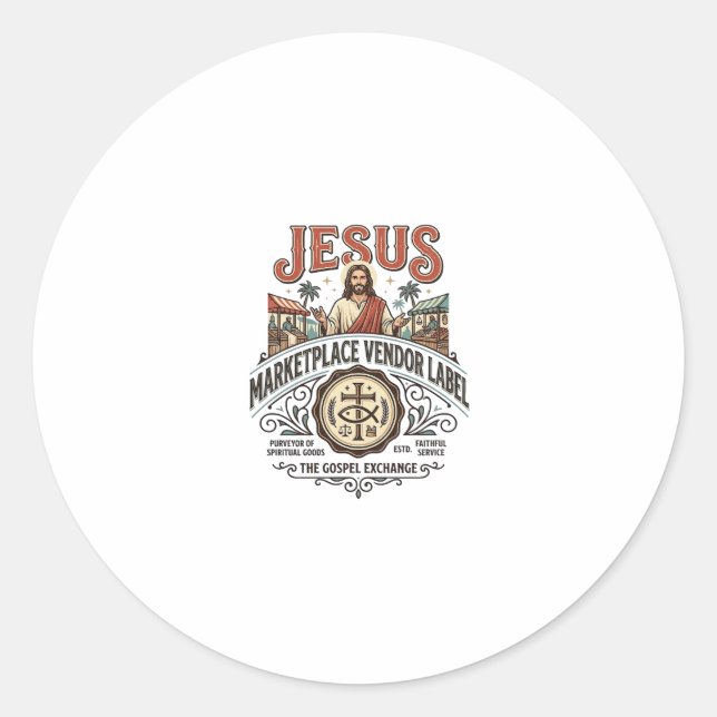 Étiquette de vendeur du marché de Jésus Marché de  (Devant)