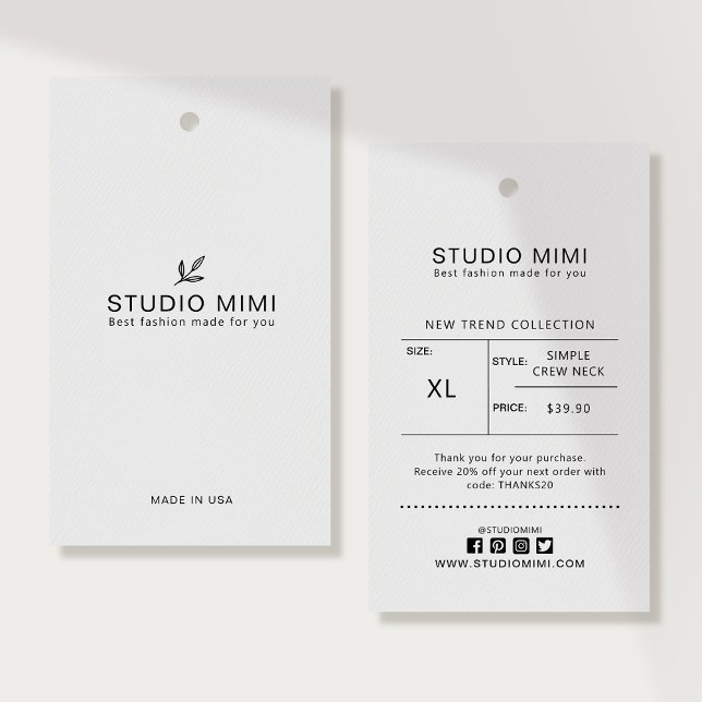 Étiquette de vêtement avec prix, taille, style et  (Créateur téléchargé)