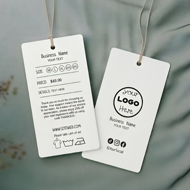 Étiquette de vêtements avec prix et logo | Recto-v (Clothing Hang Tag with Price & Logo | Double-Sided)