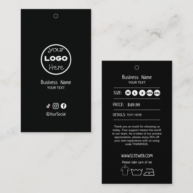 Étiquette de vêtements avec prix et logo | Recto-V (Devant / Derrière)