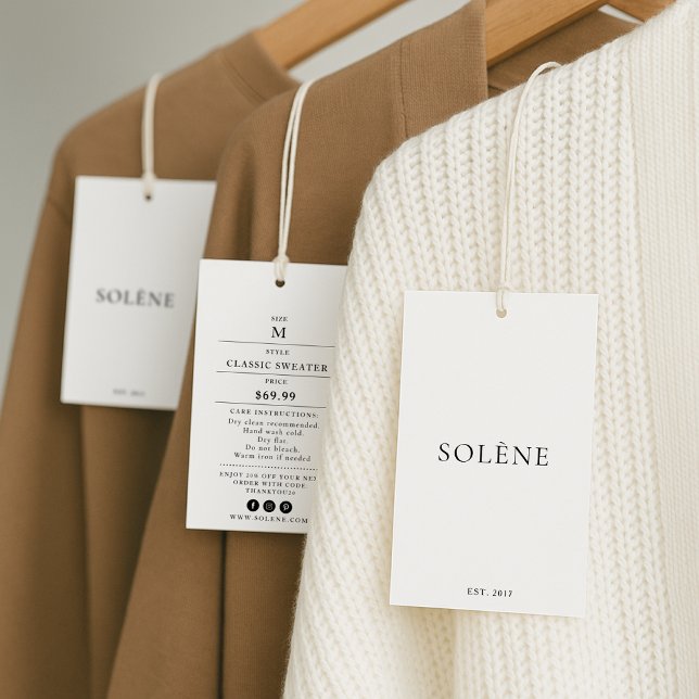 Étiquette de vêtements avec prix, taille, style et (Créateur téléchargé)