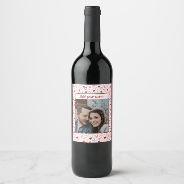 Étiquette de vin à motif de cœurs photo personnali (Devant)