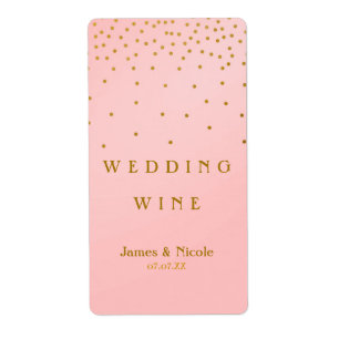 Étiquette de vin à points de confettis rose et or