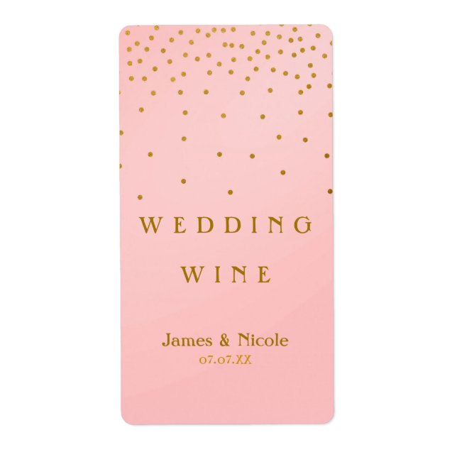 Étiquette de vin à points de confettis rose et or (Devant)