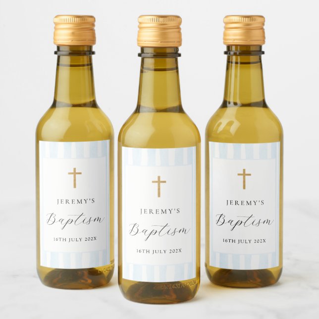 Étiquette de vin à rayures aquarelles bleues (Bouteilles)