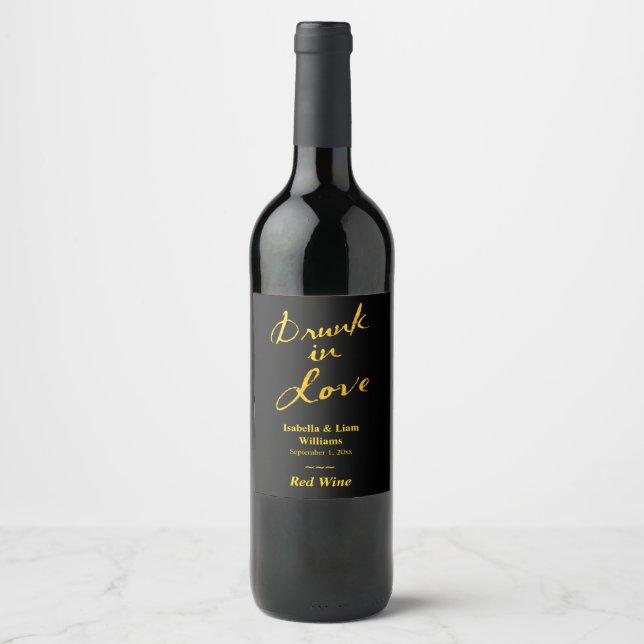 Étiquette de vin - Amoureux ivres - or et noir (Devant)