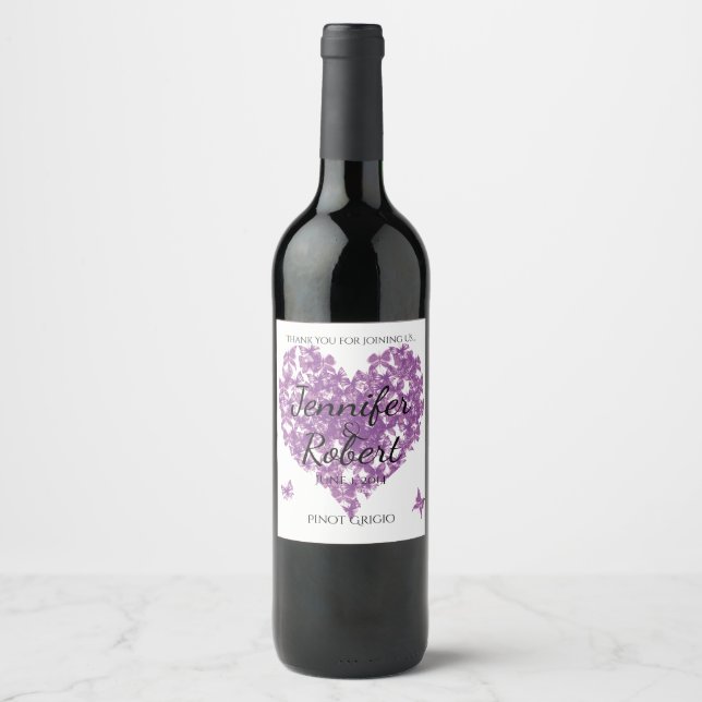 Étiquette de vin de coeur de papillon violet (Devant)