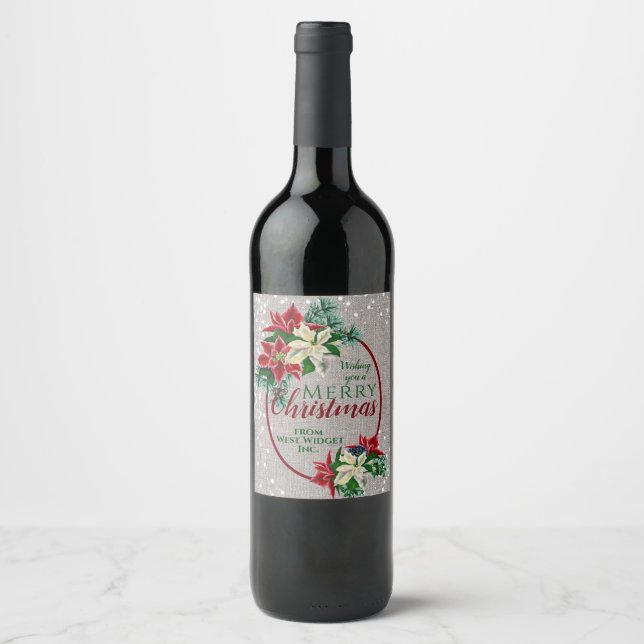 Étiquette de vin de fête de Noël Poinsettia Floral (Devant)