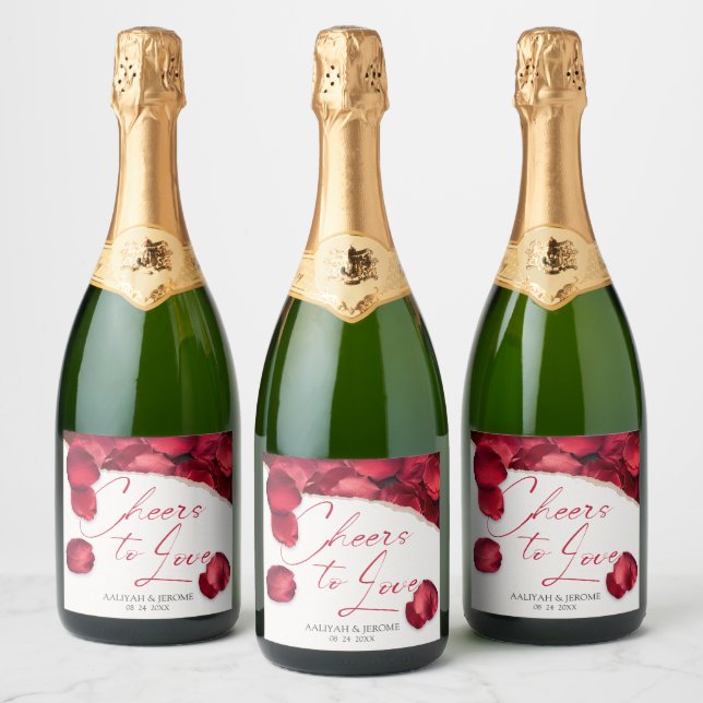 Étiquette de vin de mariage aux pétales de rose (Bouteilles)