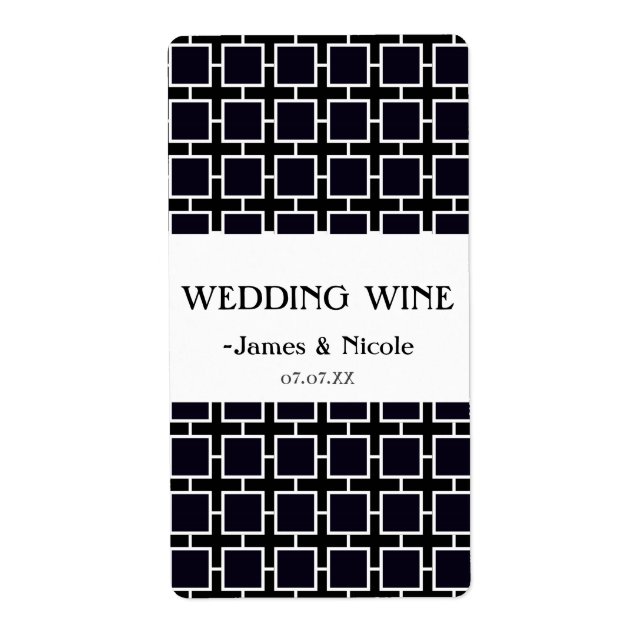 Étiquette de vin de mariage chic géométrique noir  (Devant)