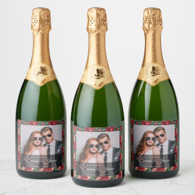 Étiquette de vin de mariage de fleur sauvage de ro (Bouteilles)