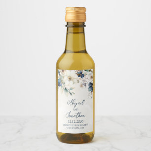 Étiquette de vin de mariage d'hiver floral bleu él