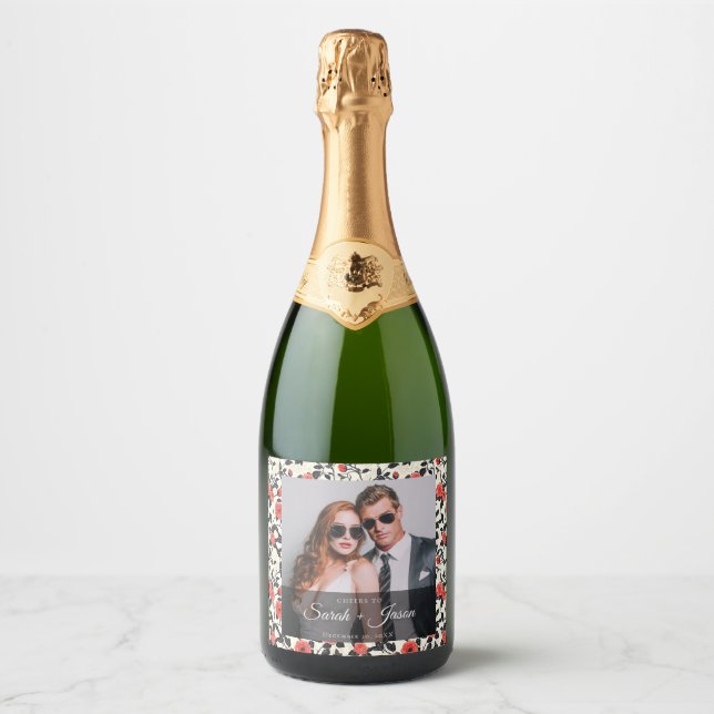 Étiquette de vin de mariage Fleur sauvage Rose cla (Devant)