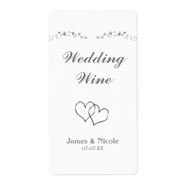 Étiquette de vin de mariage Silver Sparkle & Heart (Devant)
