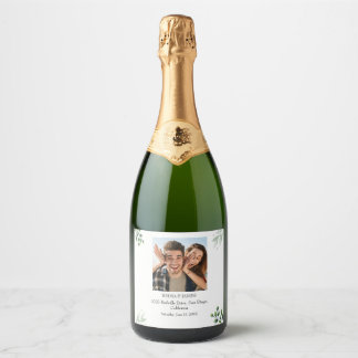 Étiquette de vin de mariage vintage avec feuillage